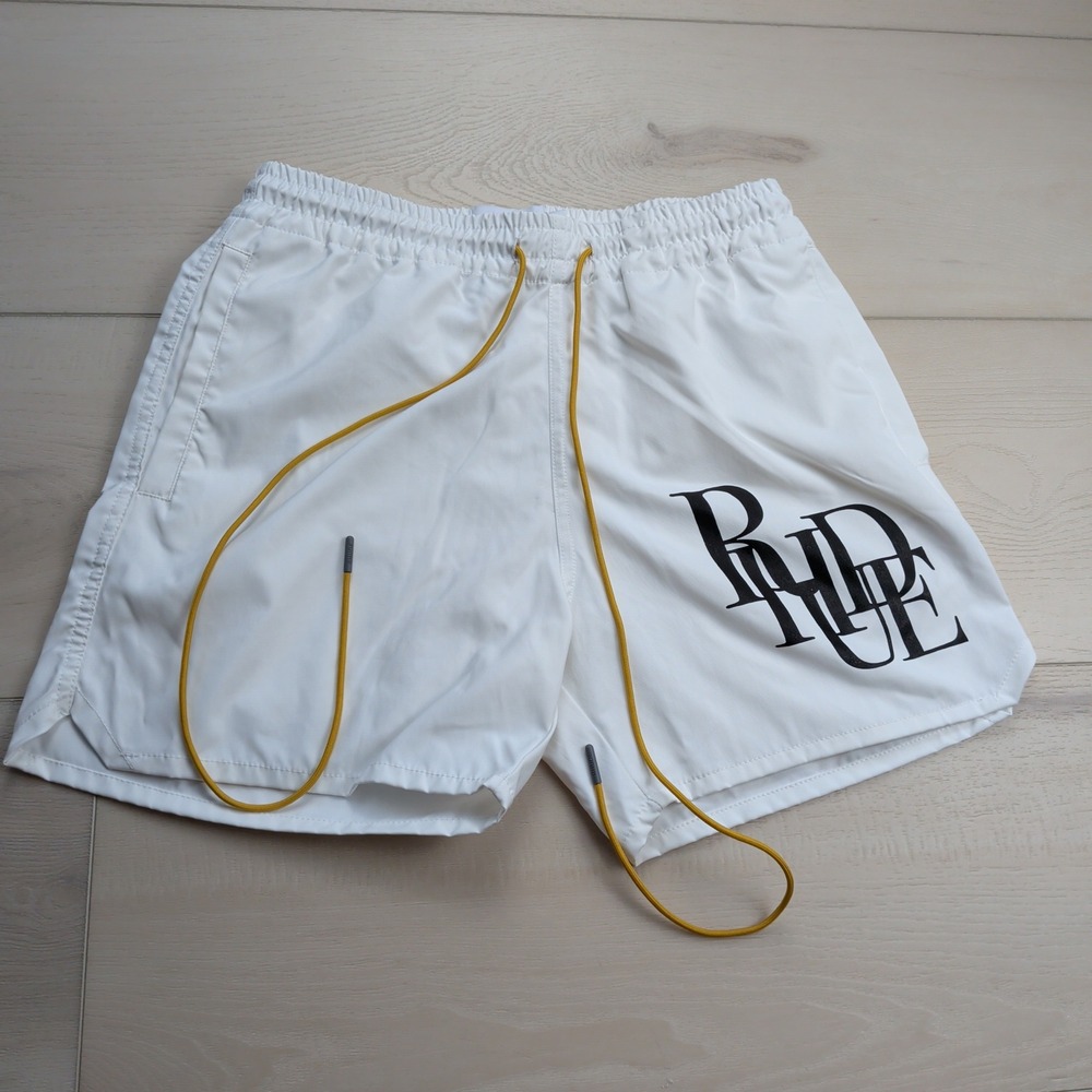 Rhude Logo Swim Shorts Trunks Mens Small White Mesh Lined Spell Out Beach Casual